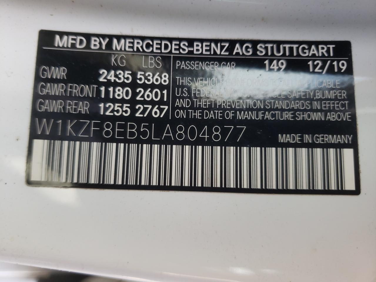 W1KZF8EB5LA804877 2020 Mercedes-Benz E 350 4Matic