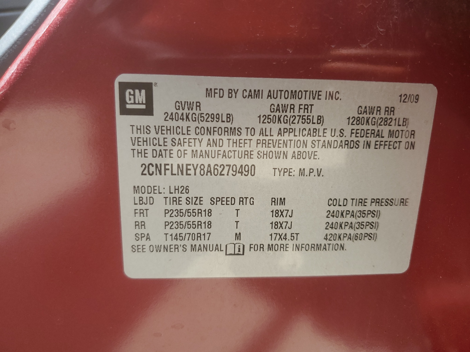 2CNFLNEY8A6279490 2010 Chevrolet Equinox Lt