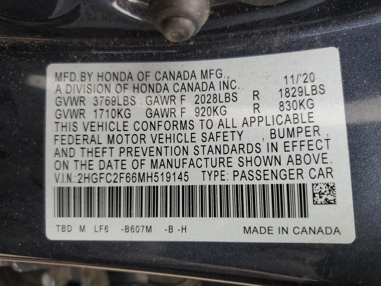 2HGFC2F66MH519145 2021 Honda Civic Lx