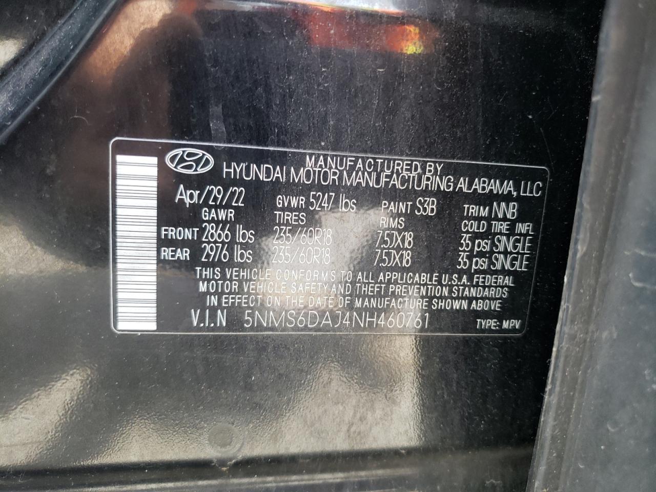 2022 Hyundai Santa Fe Sel VIN: 5NMS6DAJ4NH460761 Lot: 57660234