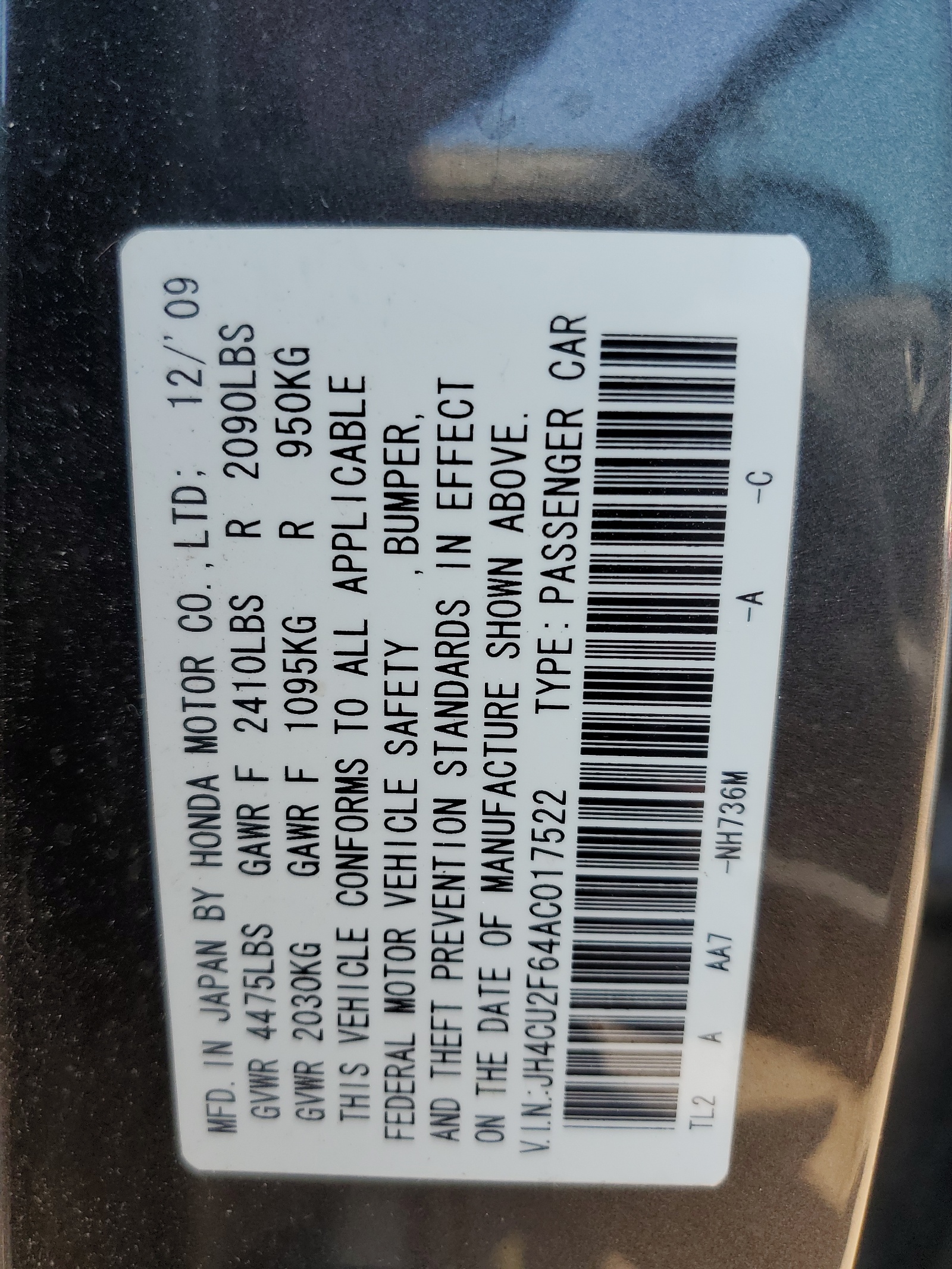 JH4CU2F64AC017522 2010 Acura Tsx