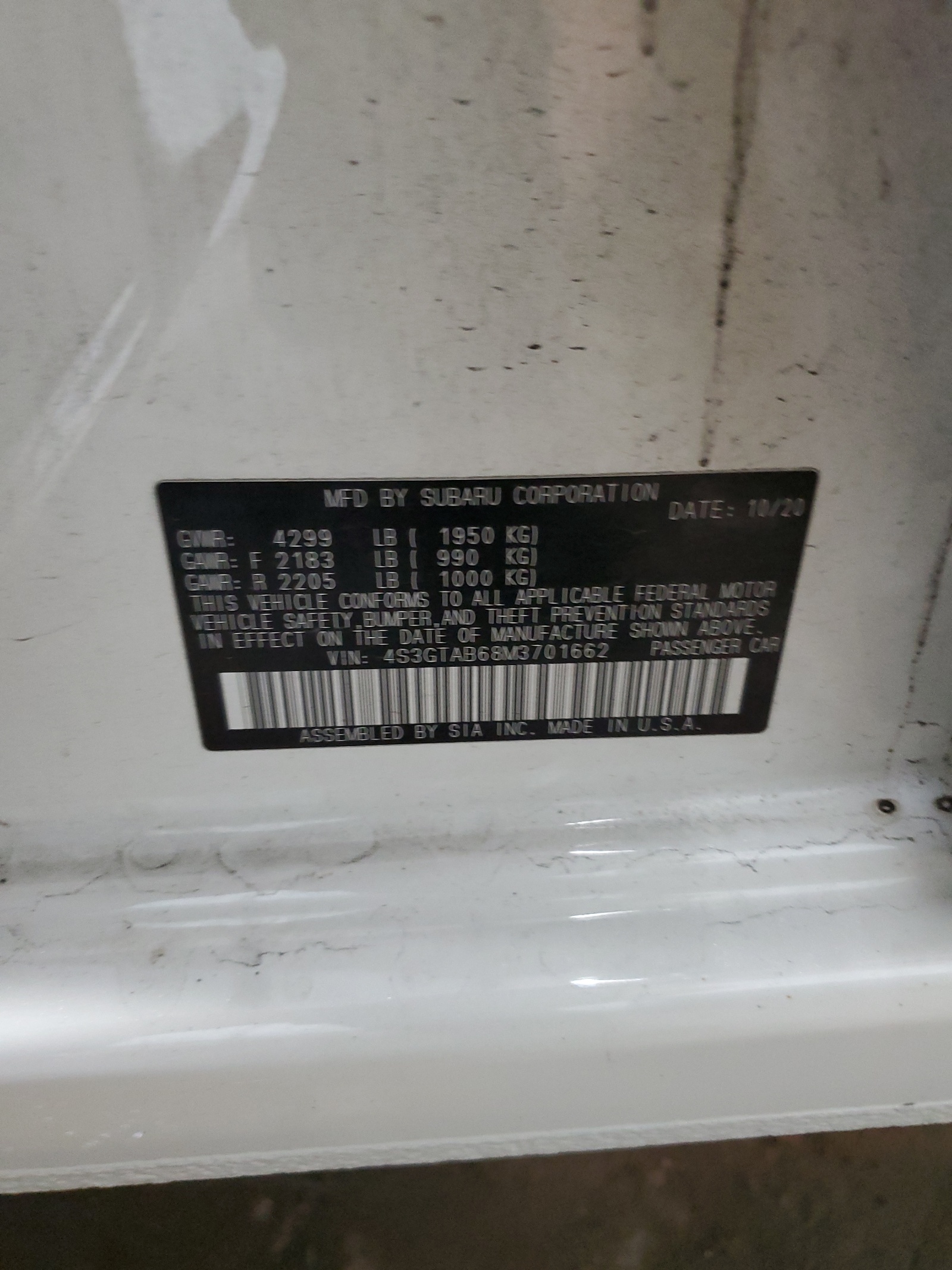 4S3GTAB68M3701662 2021 Subaru Impreza