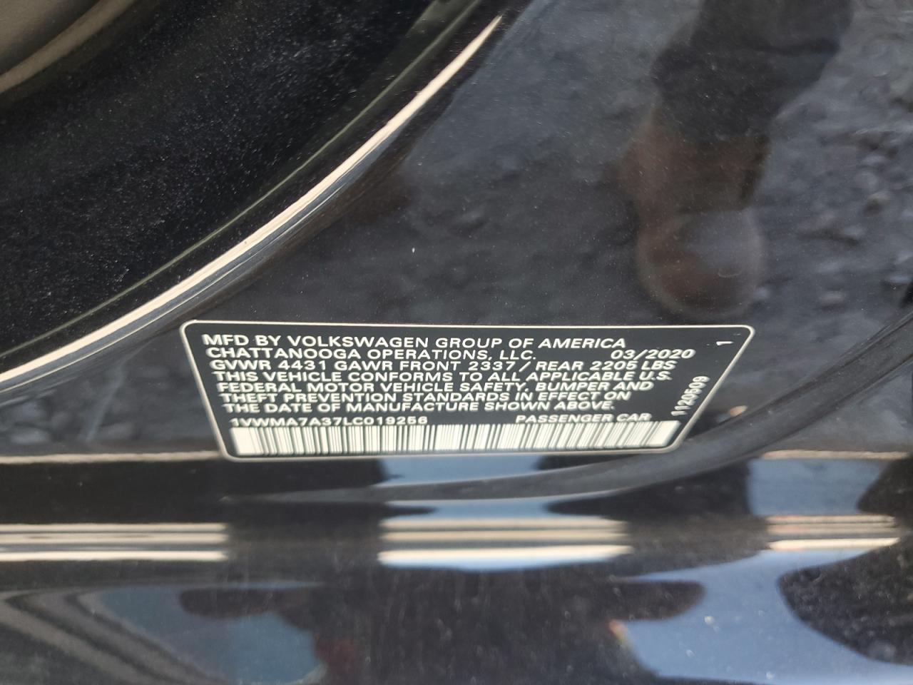 2020 Volkswagen Passat R-Line VIN: 1VWMA7A37LC019256 Lot: 57508624