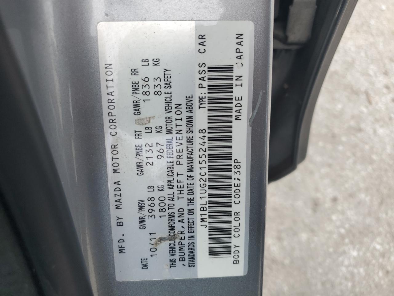 2012 Mazda 3 I VIN: JM1BL1UG2C1552448 Lot: 57976654