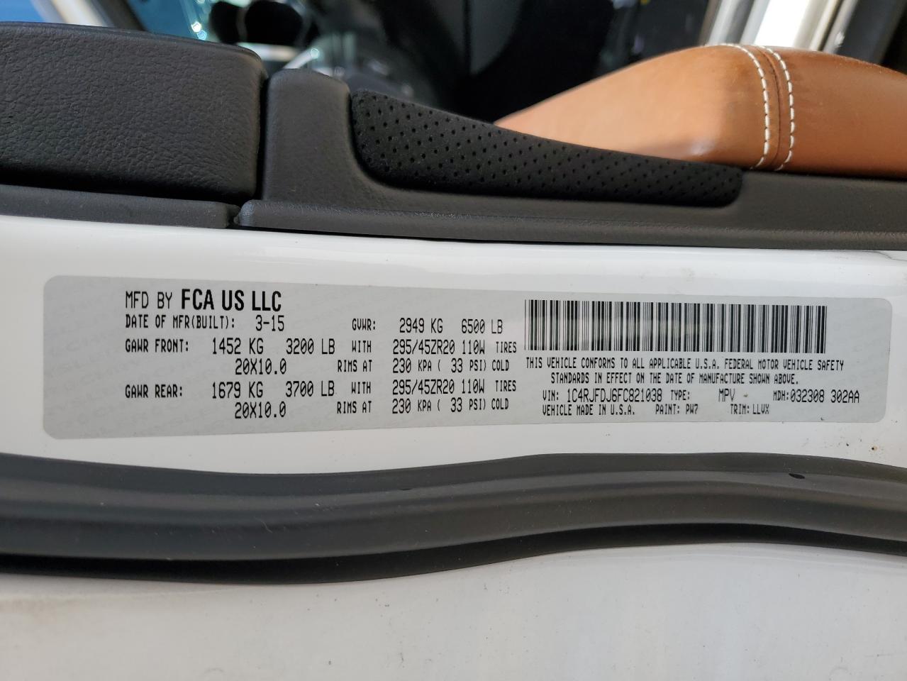 2015 Jeep Grand Cherokee Srt-8 VIN: 1C4RJFDJ6FC821038 Lot: 60441554