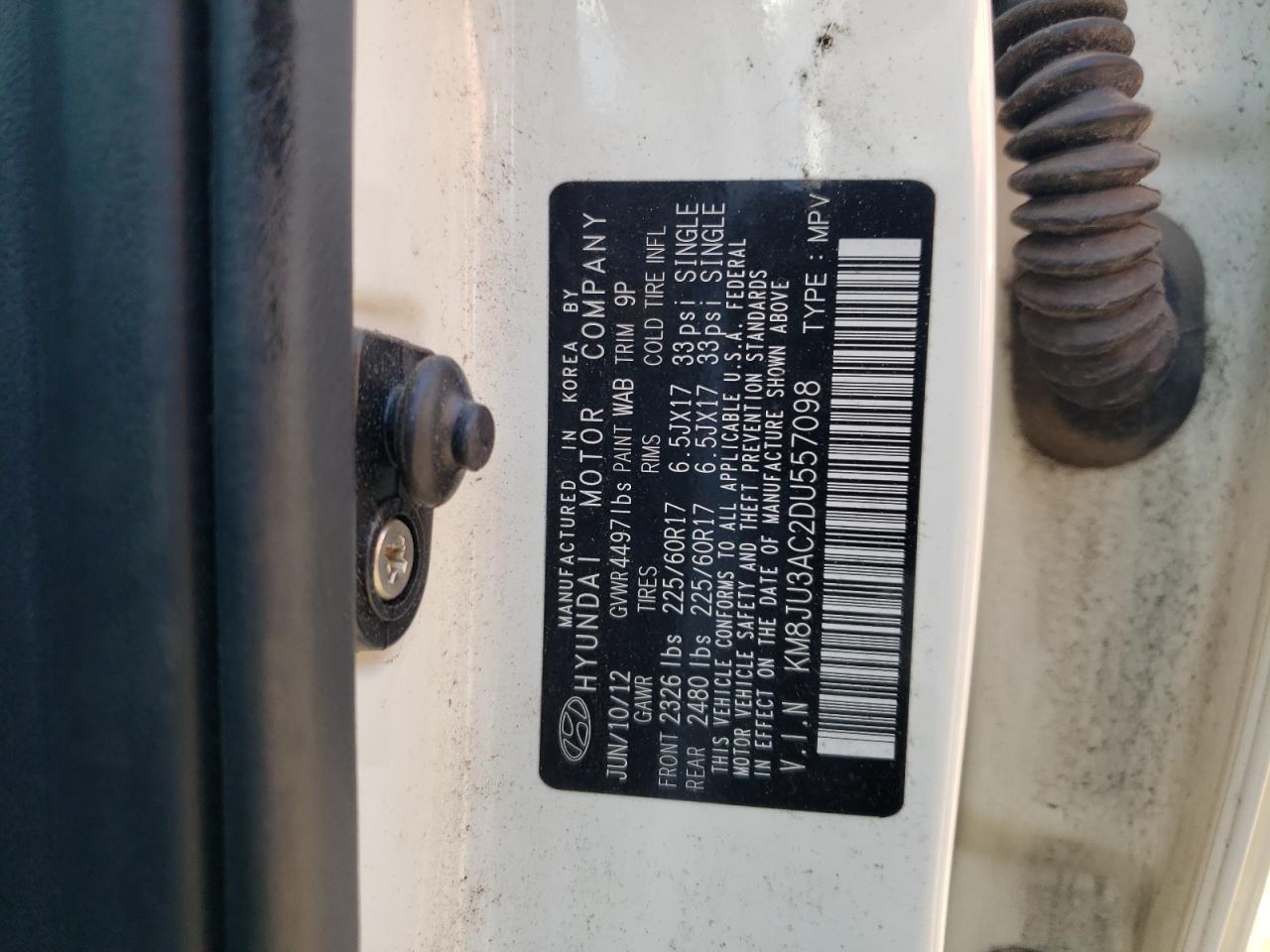 2013 Hyundai Tucson Gls VIN: KM8JU3AC2DU557098 Lot: 60149364