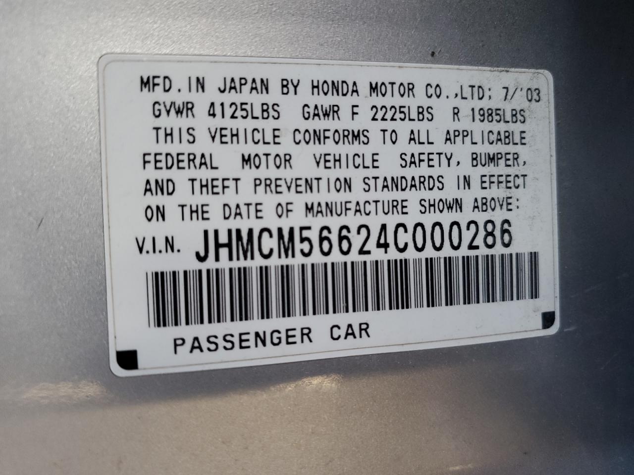 2004 Honda Accord Ex VIN: JHMCM56624C000286 Lot: 60661234