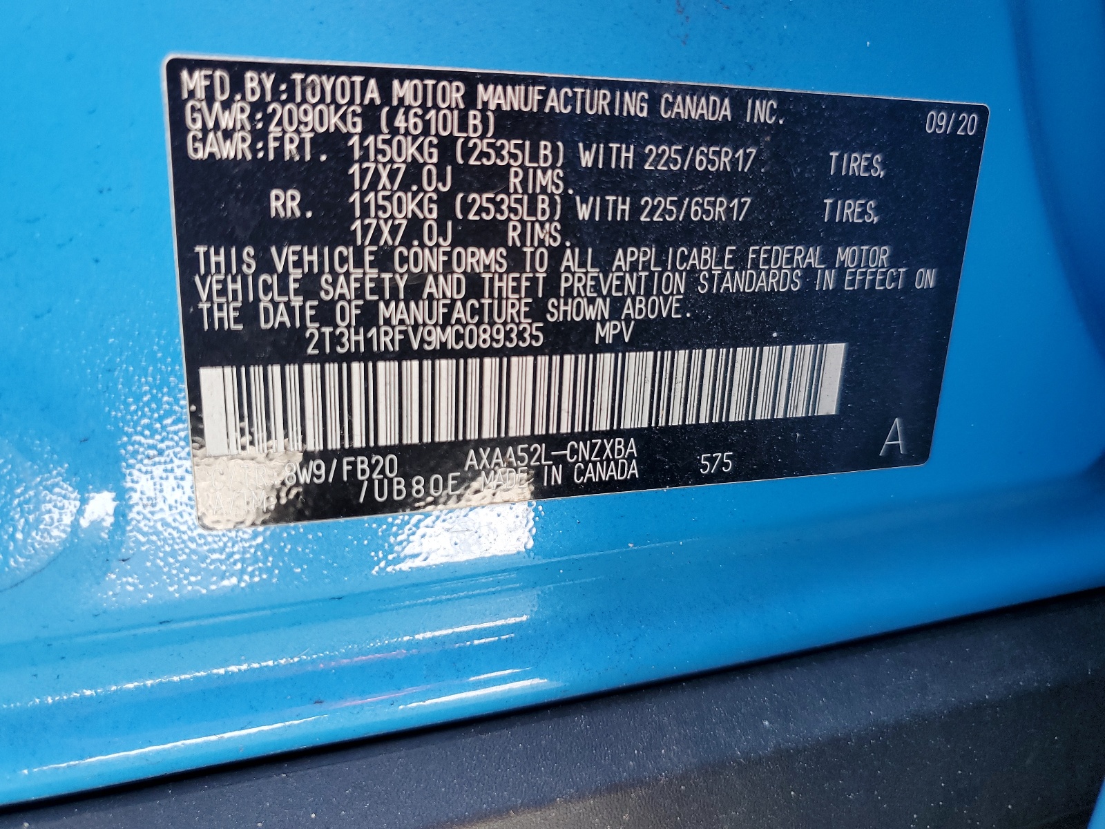 2T3H1RFV9MC089335 2021 Toyota Rav4 Le