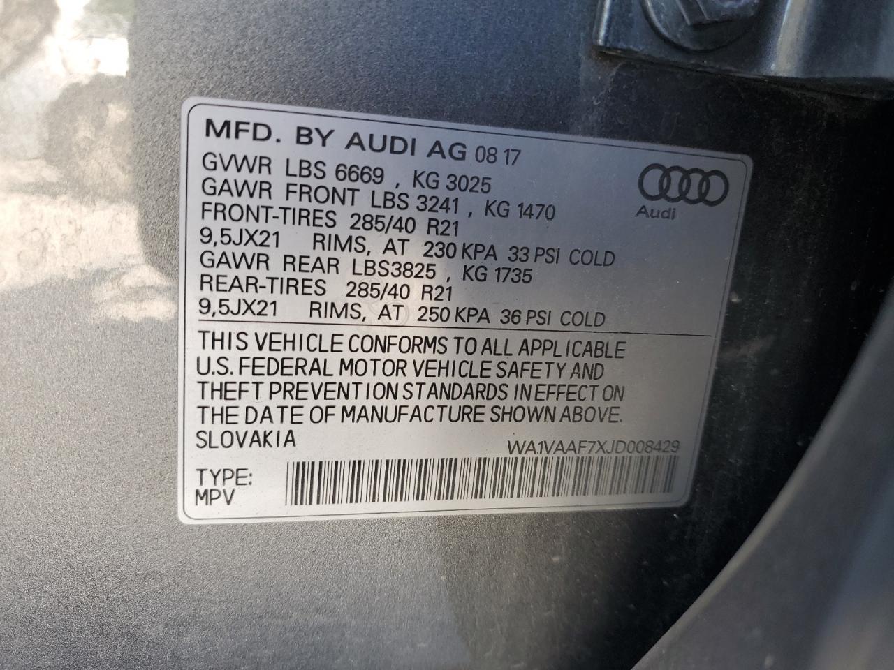 2018 Audi Q7 Prestige VIN: WA1VAAF7XJD008429 Lot: 65848074