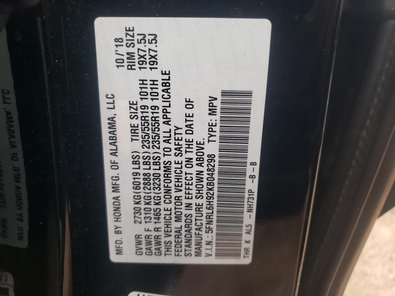 2019 Honda Odyssey Elite VIN: 5FNRL6H92KB048298 Lot: 56816144