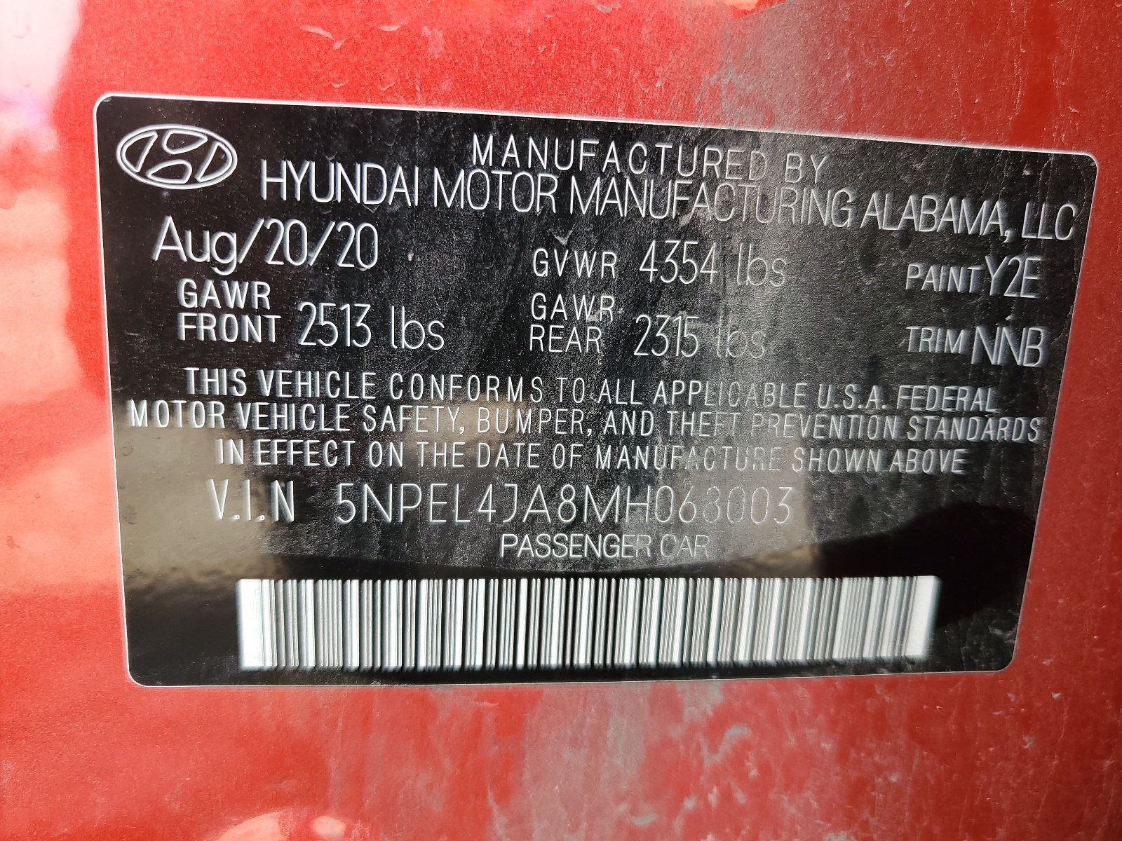 5NPEL4JA8MH068003 2021 Hyundai Sonata Sel