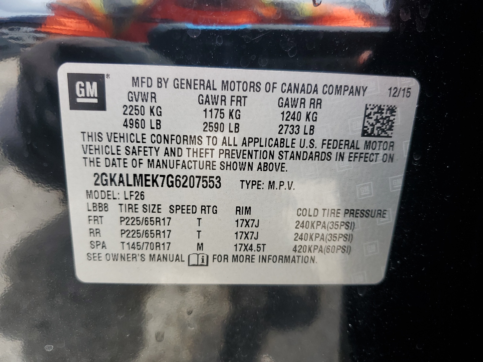 2GKALMEK7G6207553 2016 GMC Terrain Sle