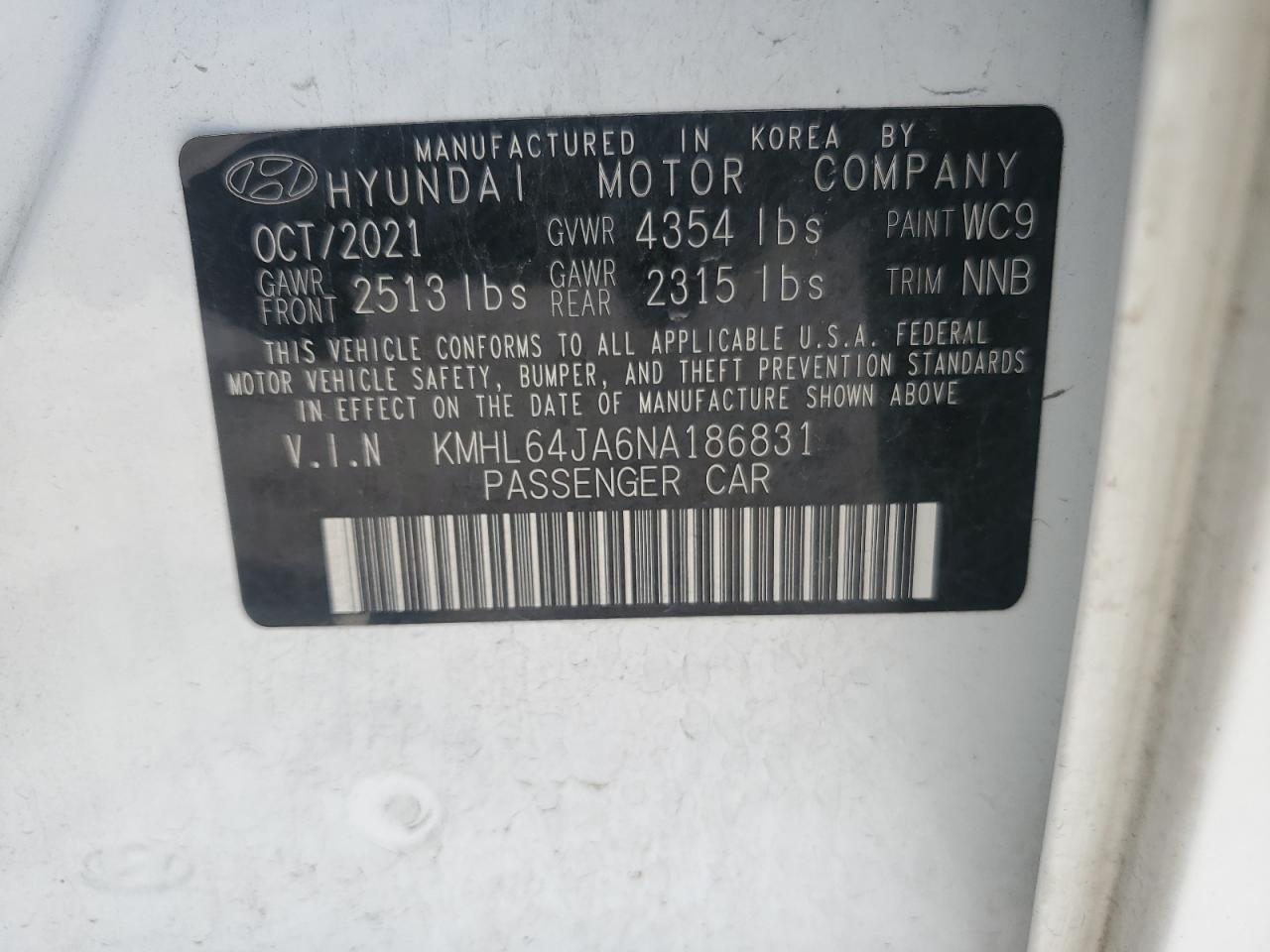 KMHL64JA6NA186831 2022 Hyundai Sonata Sel