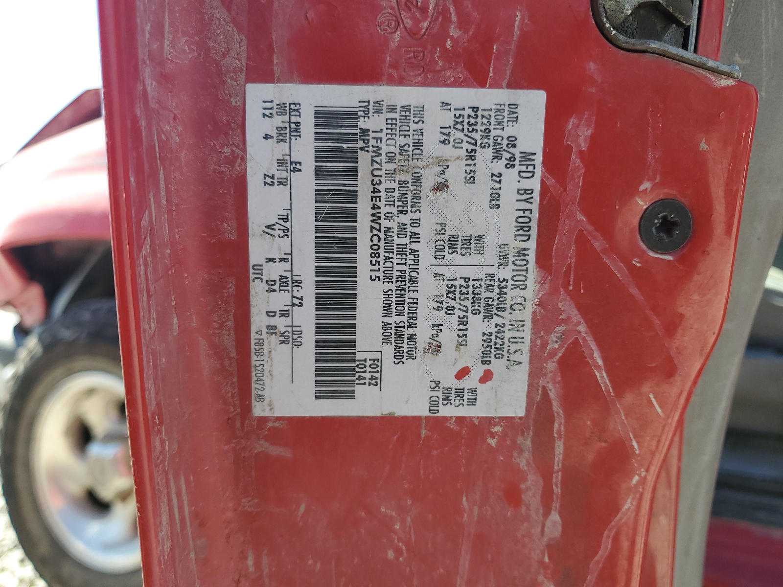 1FMZU34E4WZC08515 1998 Ford Explorer