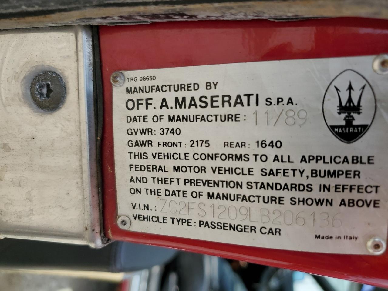 1990 Chrysler Tc By Maserati VIN: ZC2FS1209LB206136 Lot: 60495064