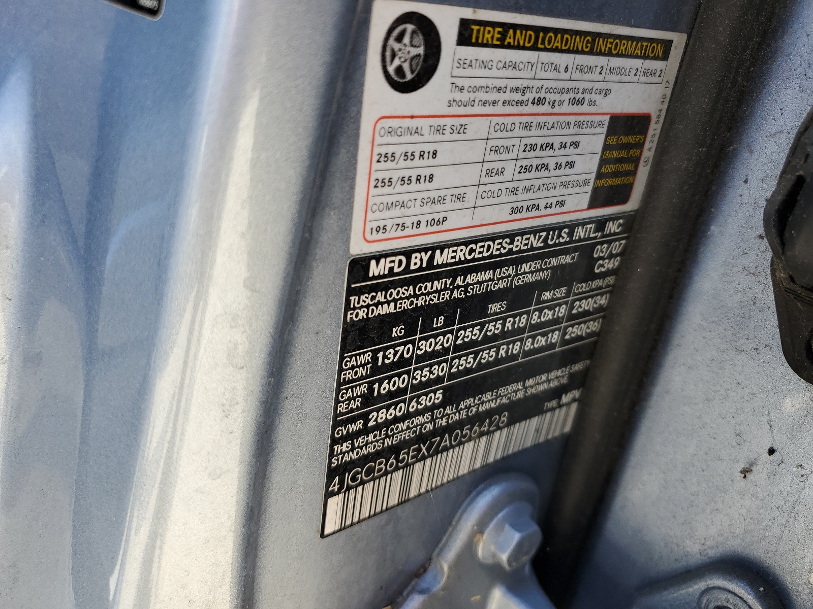 4JGCB65EX7A056428 2007 Mercedes-Benz R 350