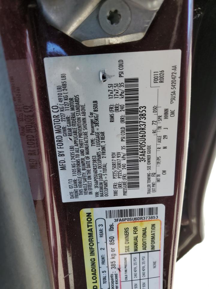 2013 Ford Fusion Titanium Phev VIN: 3FA6P0SU6DR373853 Lot: 60717354