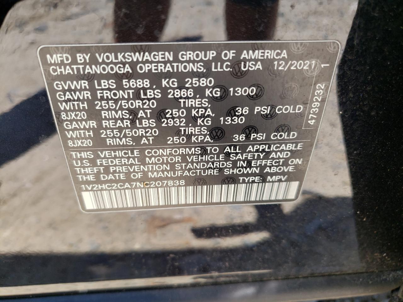 1V2HC2CA7NC207838 2022 VOLKSWAGEN ATLAS - Image 16