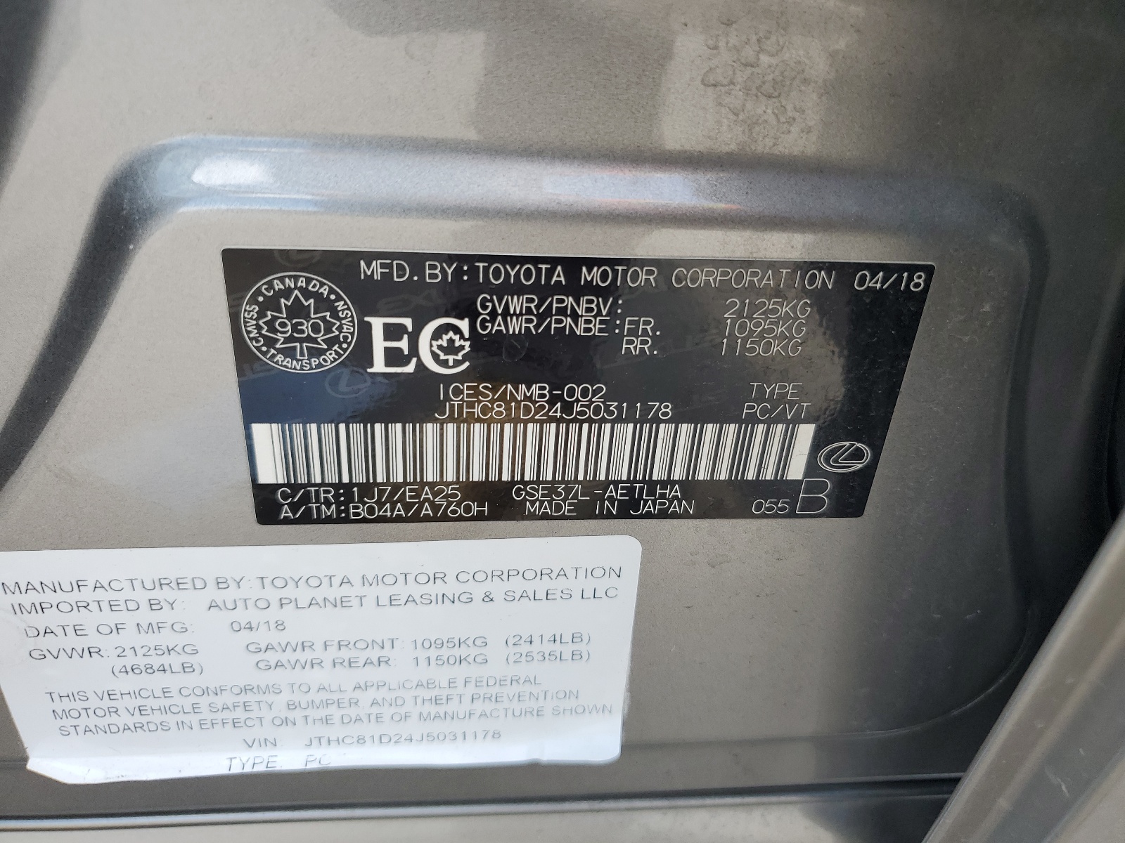 JTHC81D24J5031178 2018 Lexus Is 300