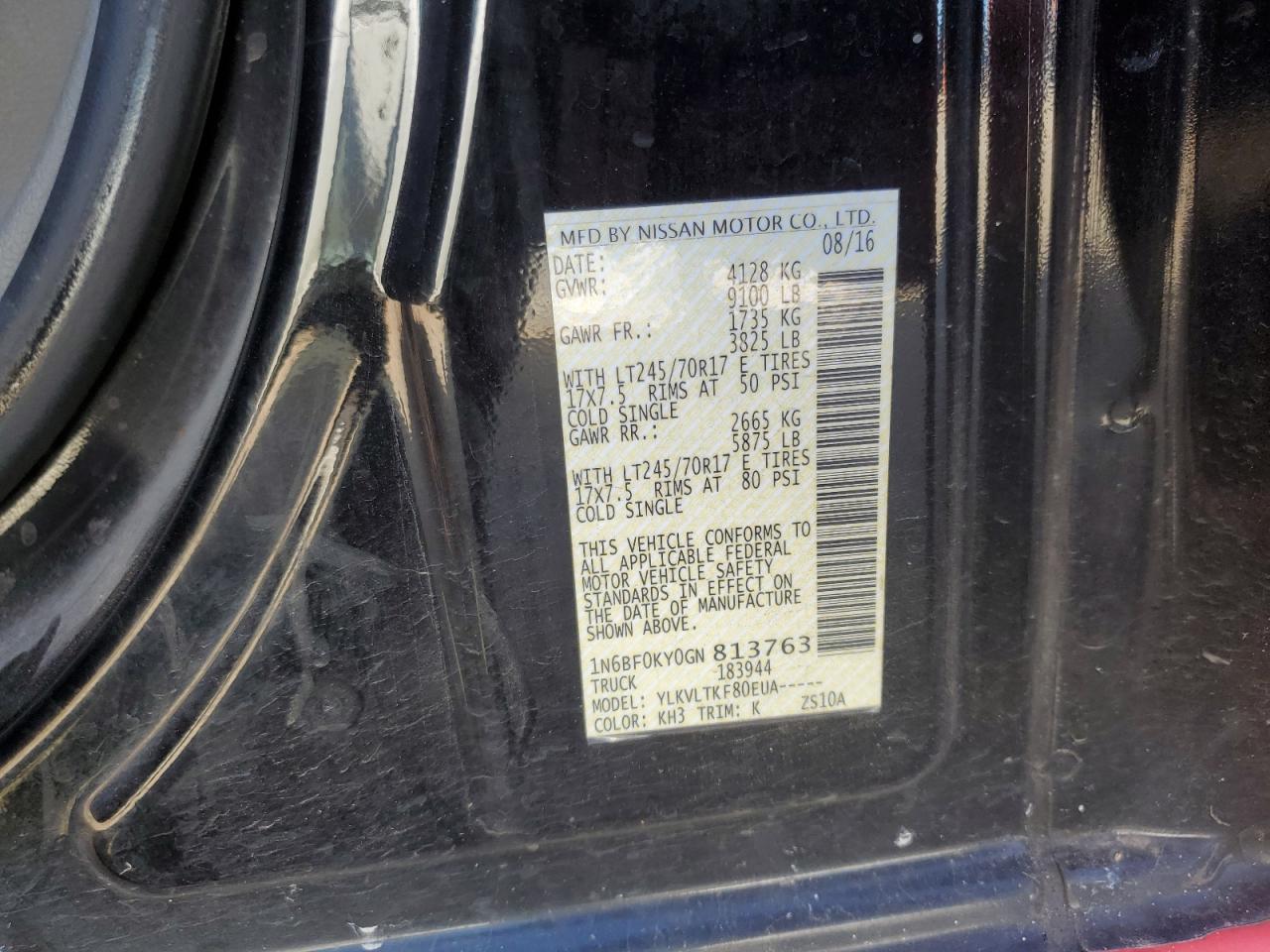 2016 Nissan Nv 1500 S VIN: 1N6BF0KY0GN813763 Lot: 62948464