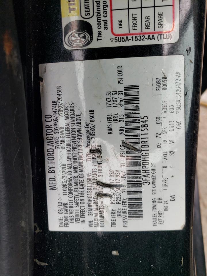 2011 Ford Fusion Se VIN: 3FAHP0HG1BR115845 Lot: 61301714