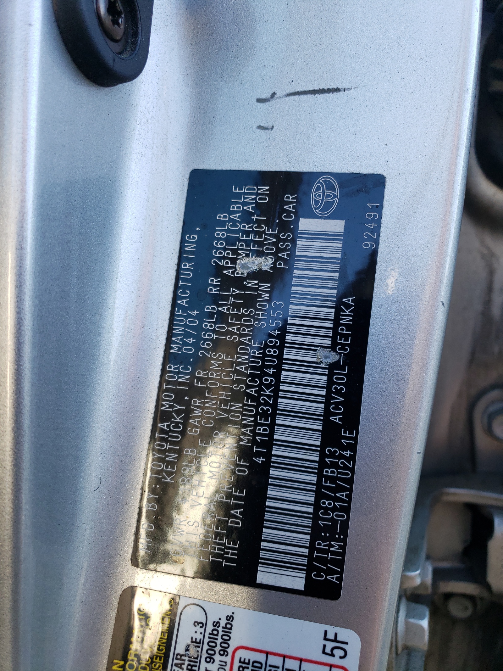 4T1BE32K94U894553 2004 Toyota Camry Le