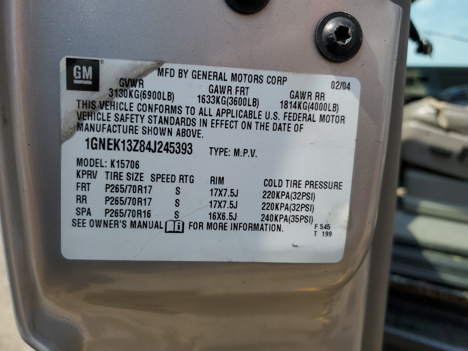 1GNEK13Z84J245393 2004 Chevrolet Tahoe K1500