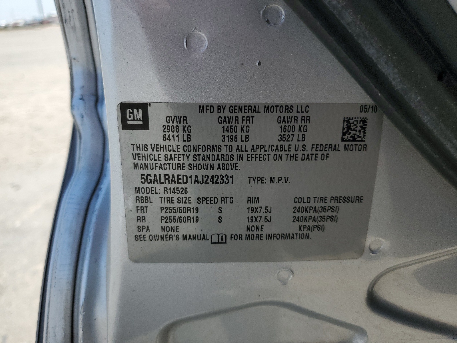 5GALRAED1AJ242331 2010 Buick Enclave Cx