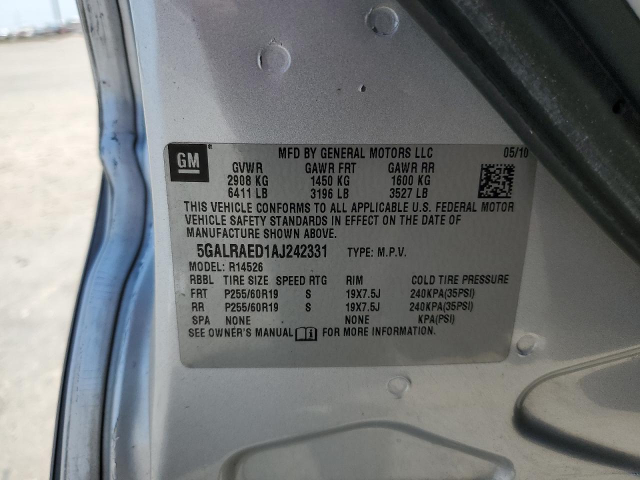 2010 Buick Enclave Cx VIN: 5GALRAED1AJ242331 Lot: 58772524