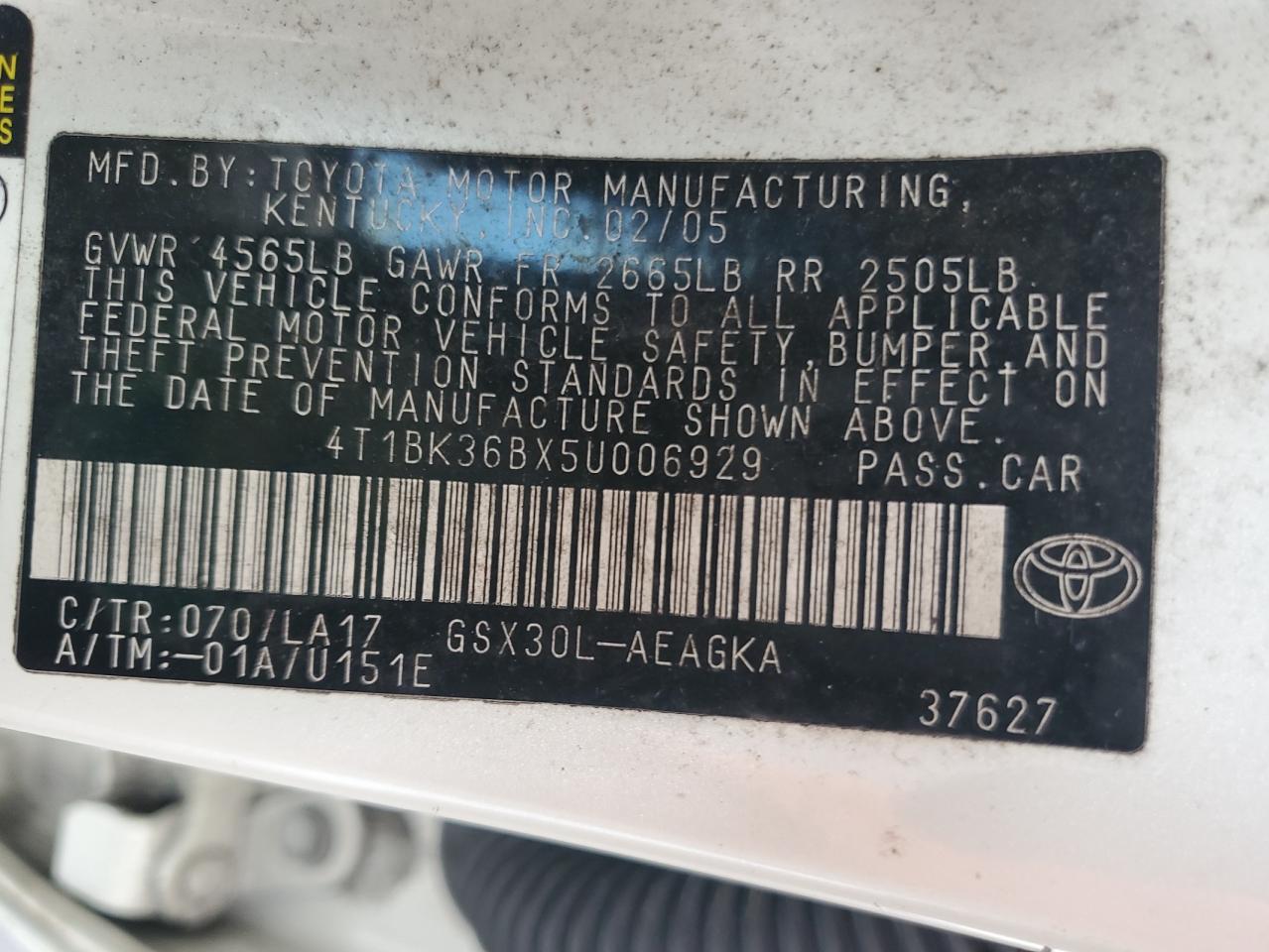 4T1BK36BX5U006929 2005 Toyota Avalon Xl