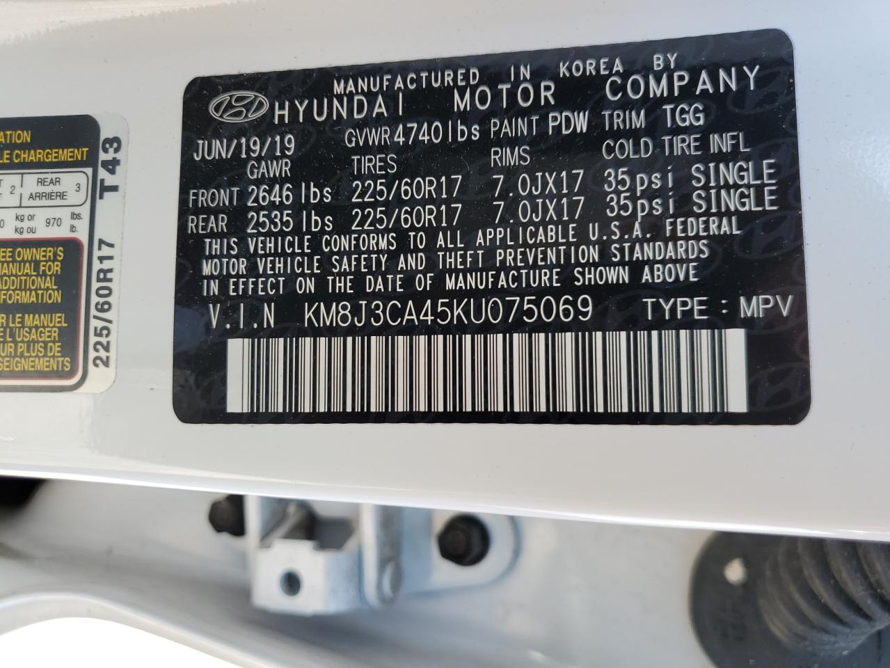 KM8J3CA45KU075069 2019 HYUNDAI TUCSON - Image 13