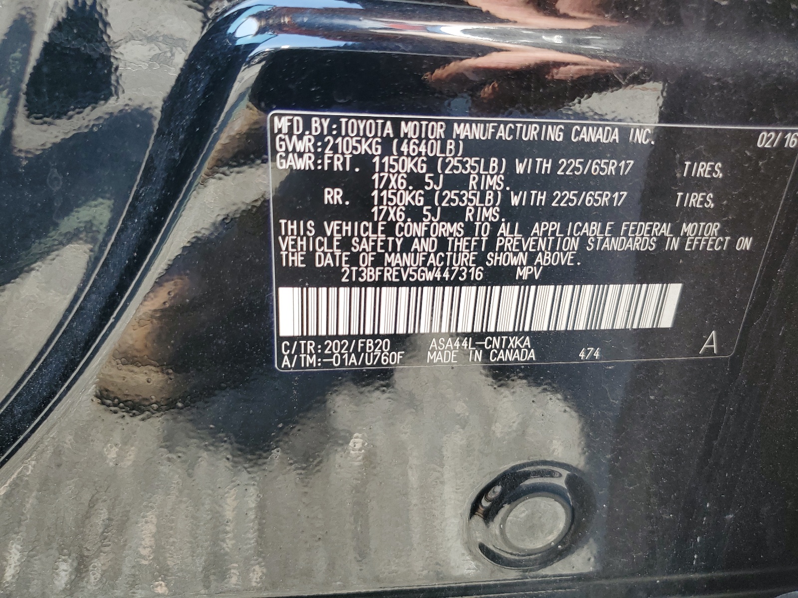 2T3BFREV5GW447316 2016 Toyota Rav4 Le