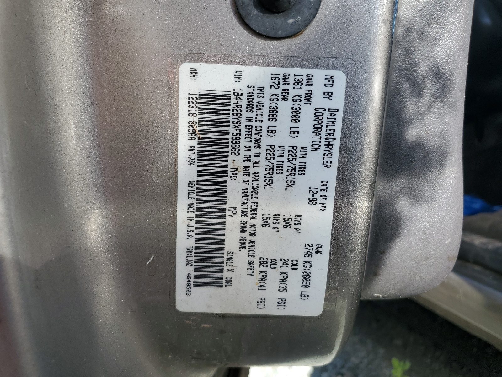 1B4HR28Y9XF599662 1999 Dodge Durango