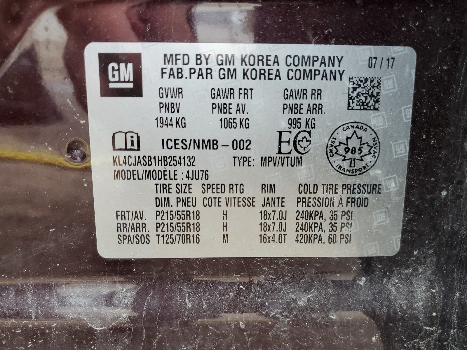 KL4CJASB1HB254132 2017 Buick Encore Preferred