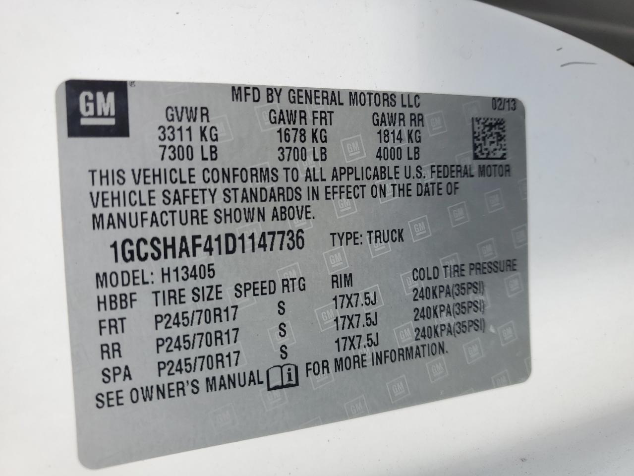 2013 Chevrolet Express G1500 VIN: 1GCSHAF41D1147736 Lot: 58228124