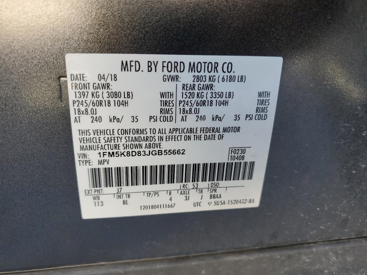 2018 Ford Explorer Xlt VIN: 1FM5K8D83JGB55662 Lot: 58080544