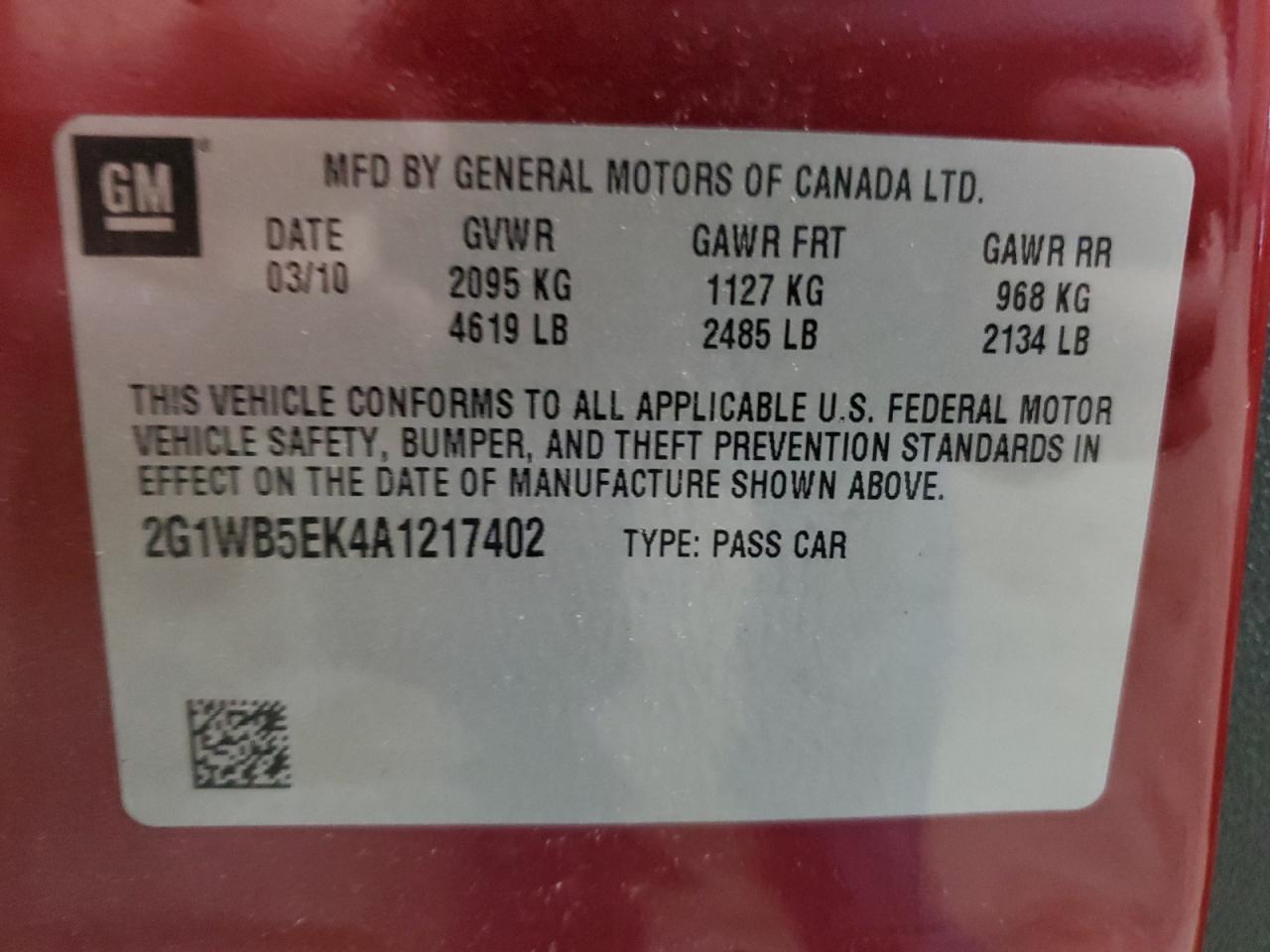 2010 Chevrolet Impala Lt VIN: 2G1WB5EK4A1217402 Lot: 59295904