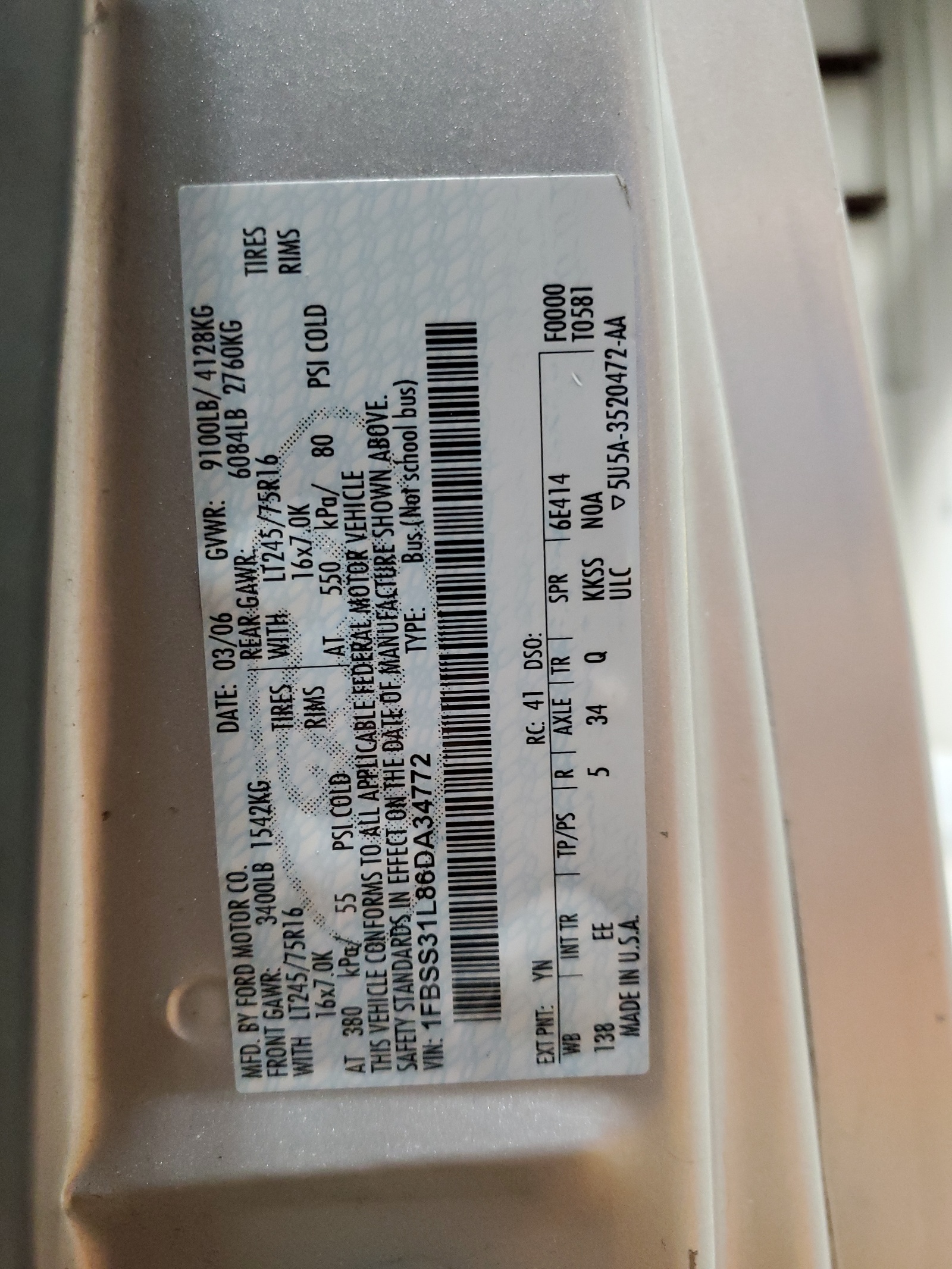 1FBSS31L86DA34772 2006 Ford Econoline E350 Super Duty Wagon