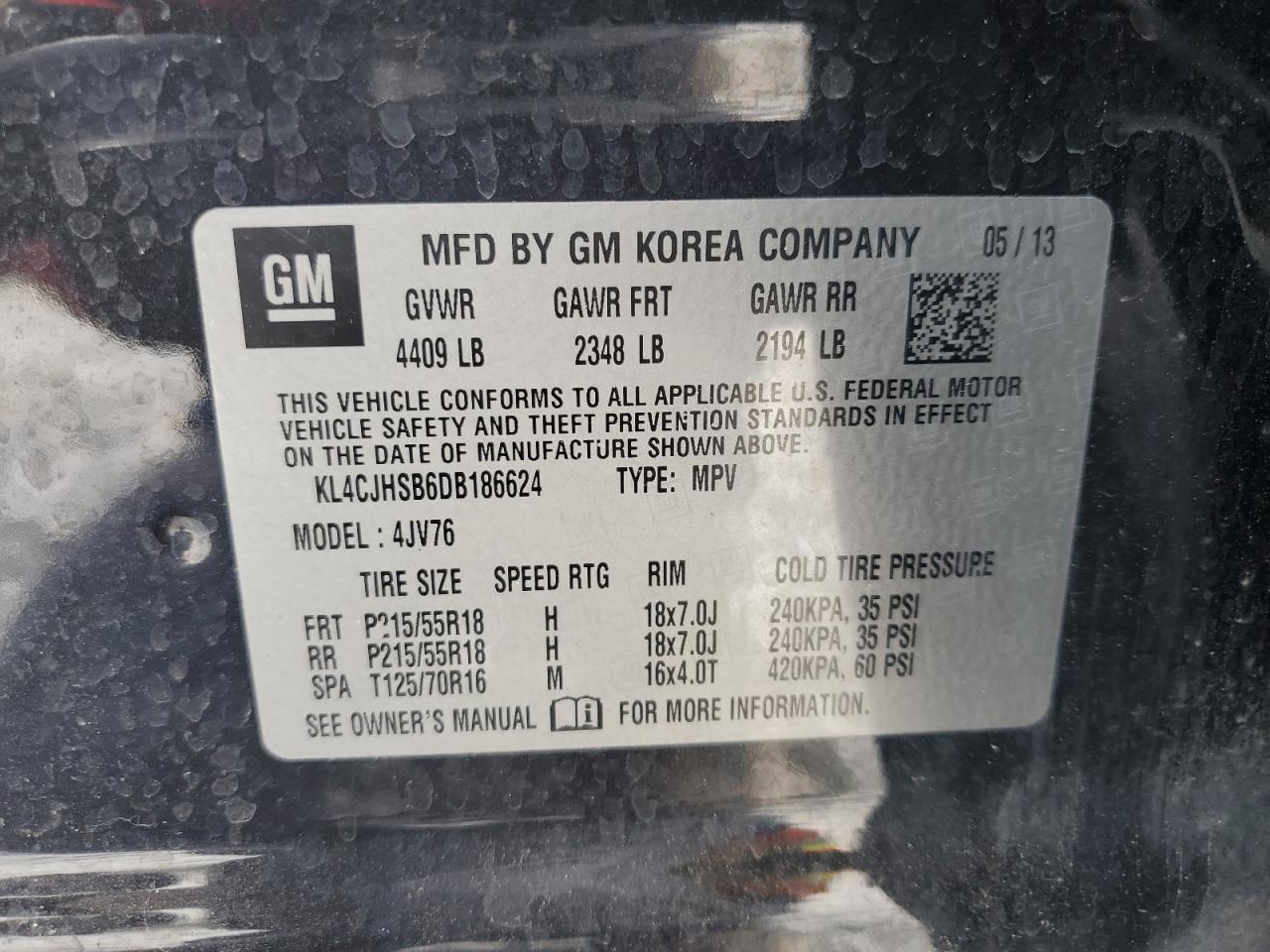 2013 Buick Encore Premium VIN: KL4CJHSB6DB186624 Lot: 57682194