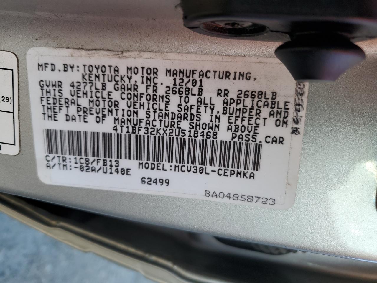 4T1BF32KX2U518468 2002 Toyota Camry Le