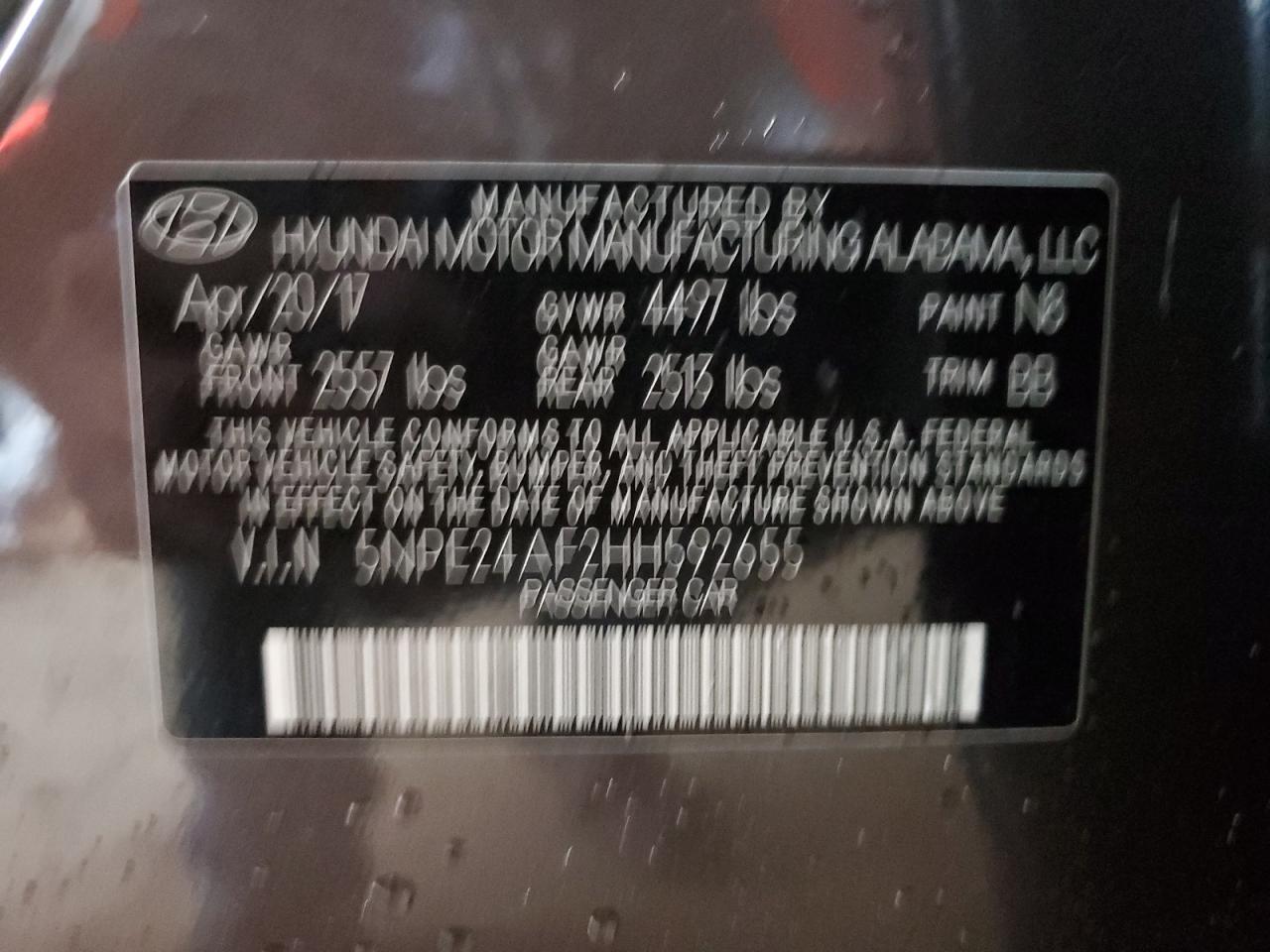 2017 Hyundai Sonata Se VIN: 5NPE24AF2HH592655 Lot: 57238734