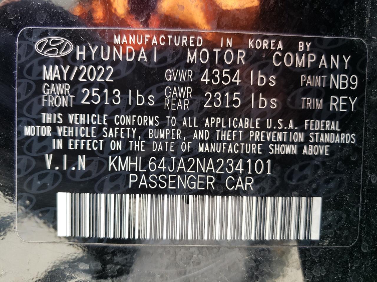 KMHL64JA2NA234101 2022 Hyundai Sonata Sel