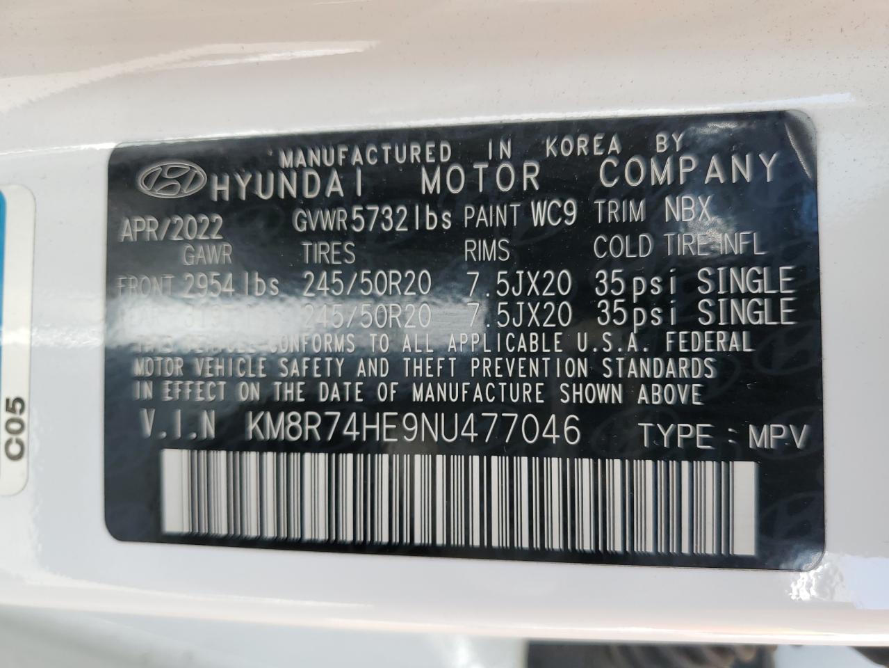 2022 Hyundai Palisade Calligraphy VIN: KM8R74HE9NU477046 Lot: 58981984