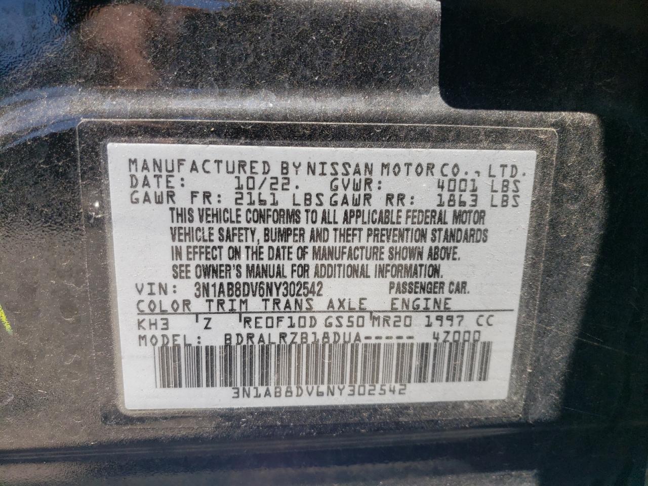 3N1AB8DV6NY302542 2022 Nissan Sentra Sr