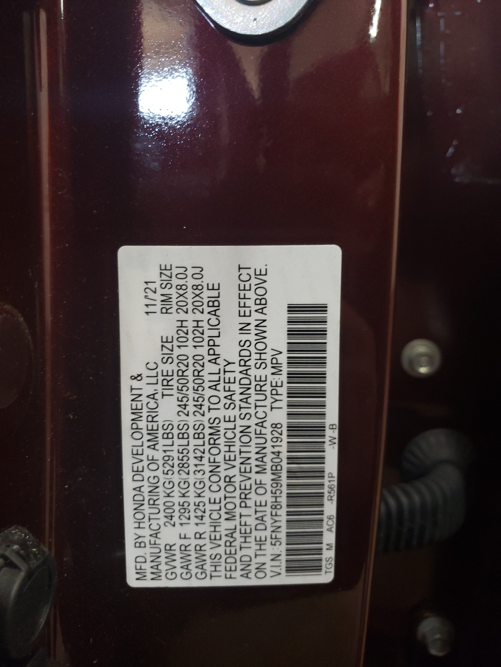 5FNYF8H59MB041928 2021 Honda Passport Exl