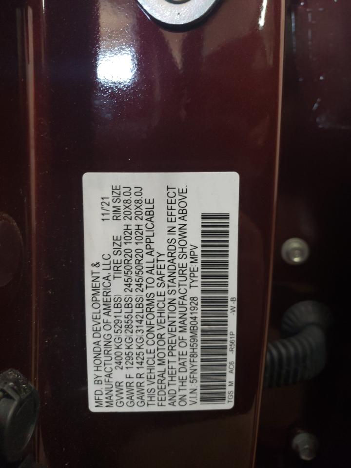 2021 Honda Passport Exl VIN: 5FNYF8H59MB041928 Lot: 59721634