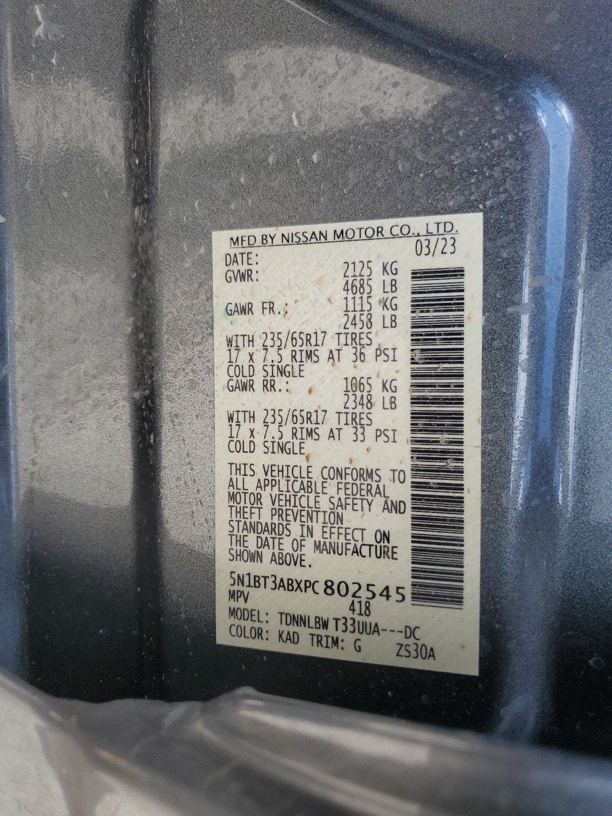 5N1BT3ABXPC802545 2023 Nissan Rogue S