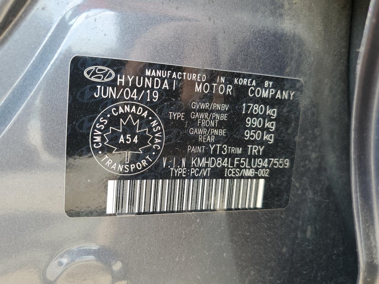 KMHD84LF5LU947559 2020 Hyundai Elantra Sel