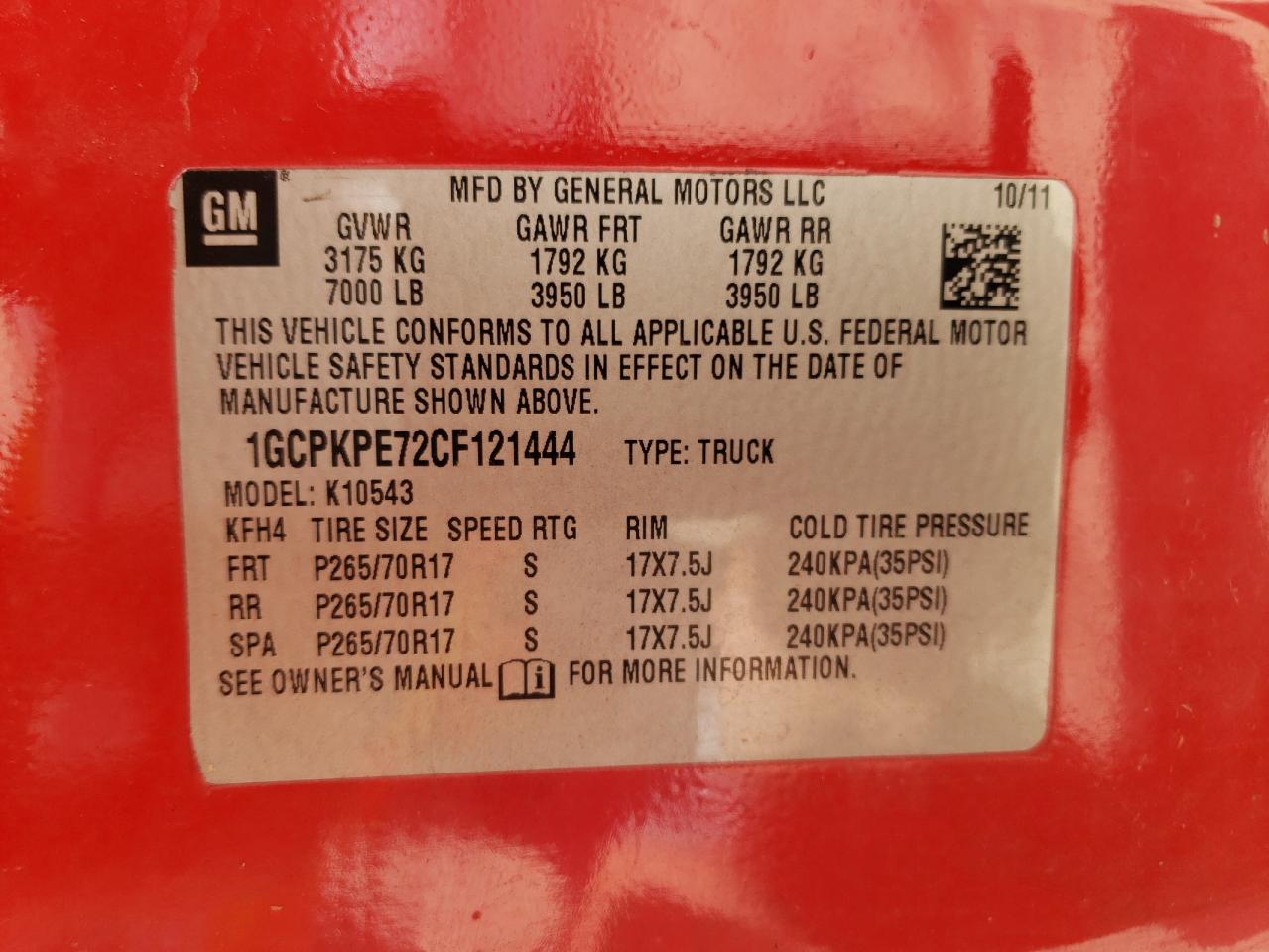 2012 Chevrolet Silverado K1500 VIN: 1GCPKPE72CF121444 Lot: 59688364