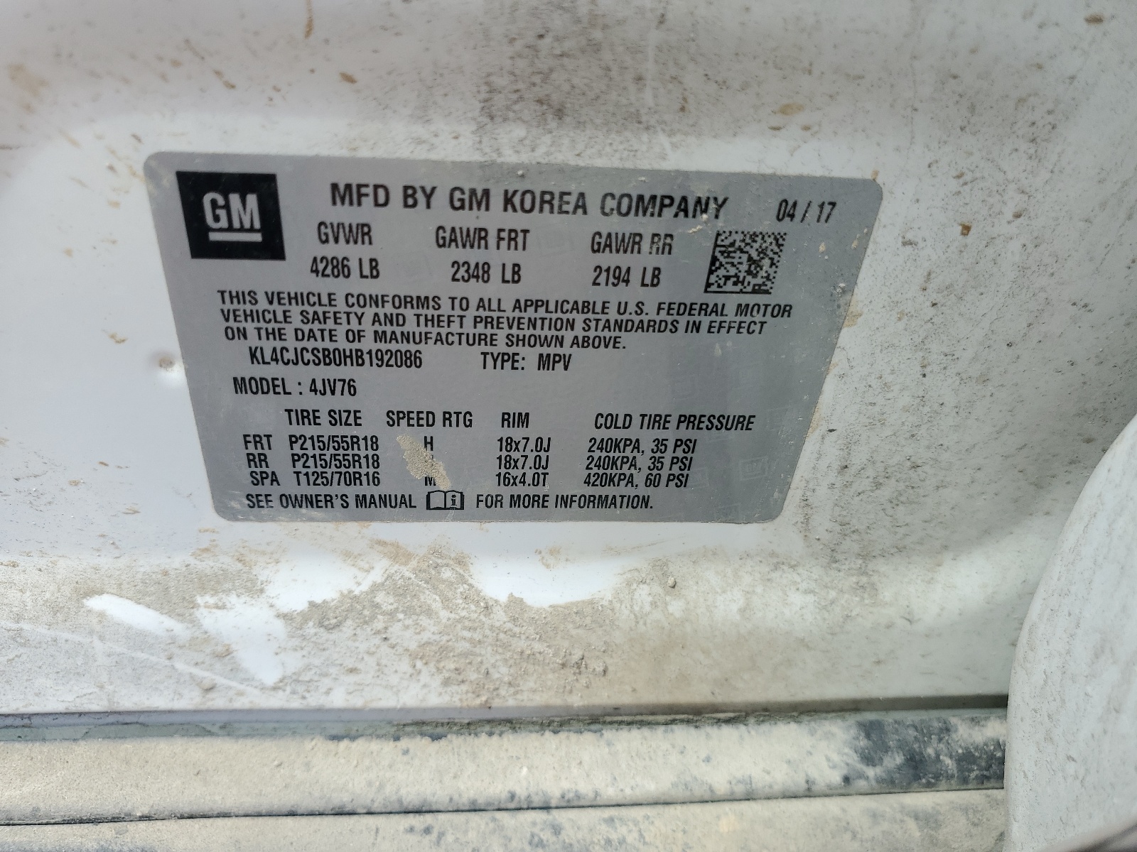 KL4CJCSB0HB192086 2017 Buick Encore Essence